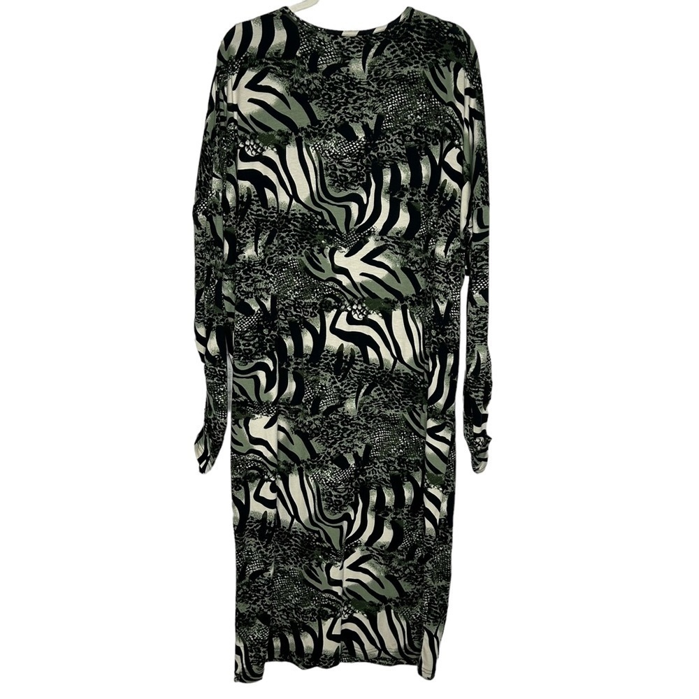 Isle Jacobsen Abstract Animal Print Long Sleeve Jersey Knit Lagenlook Midi Dress - Picture 3 of 13